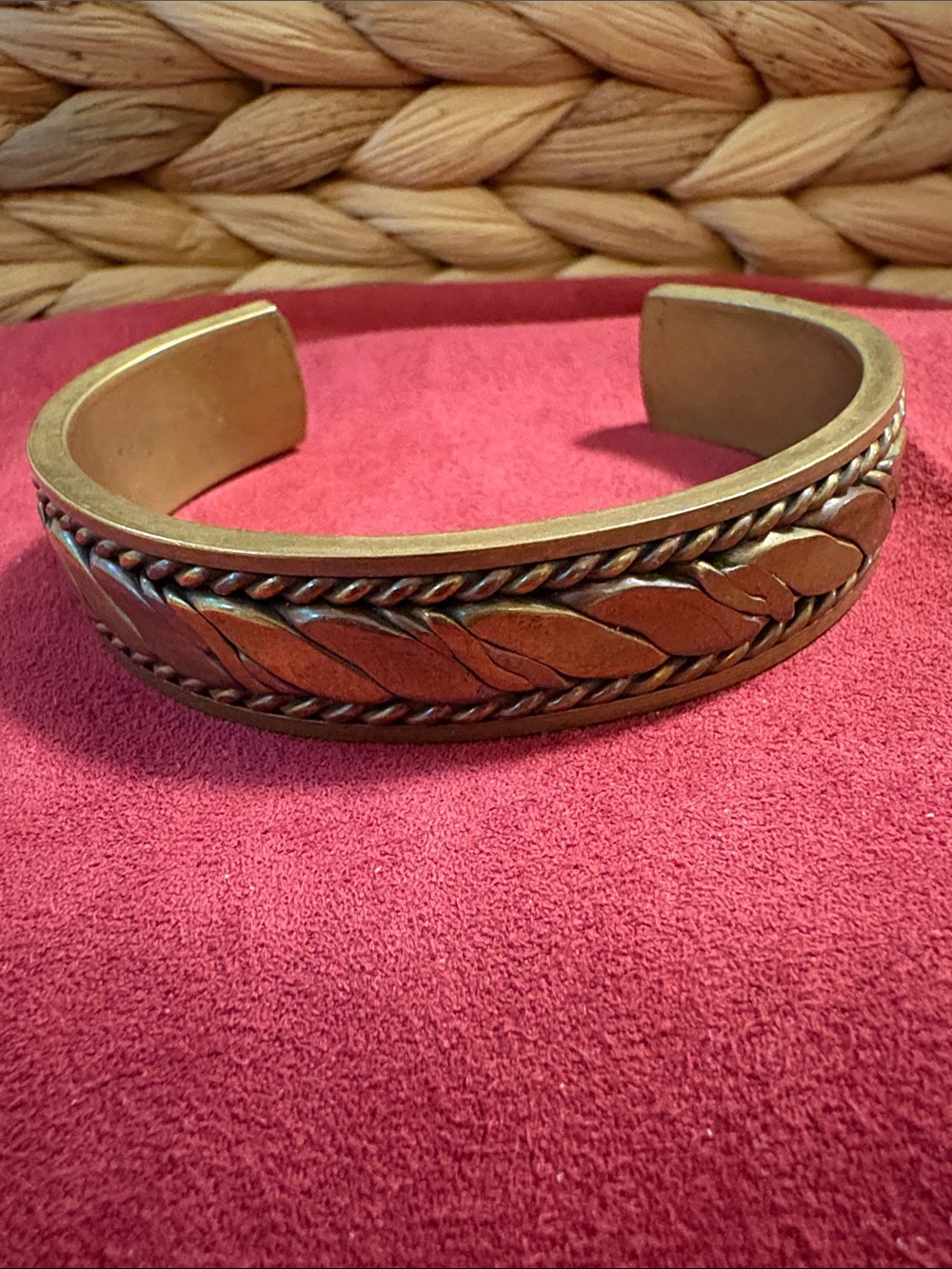 Bronze Braided Leaf Cuff Bracelet - Warm Copper Tone